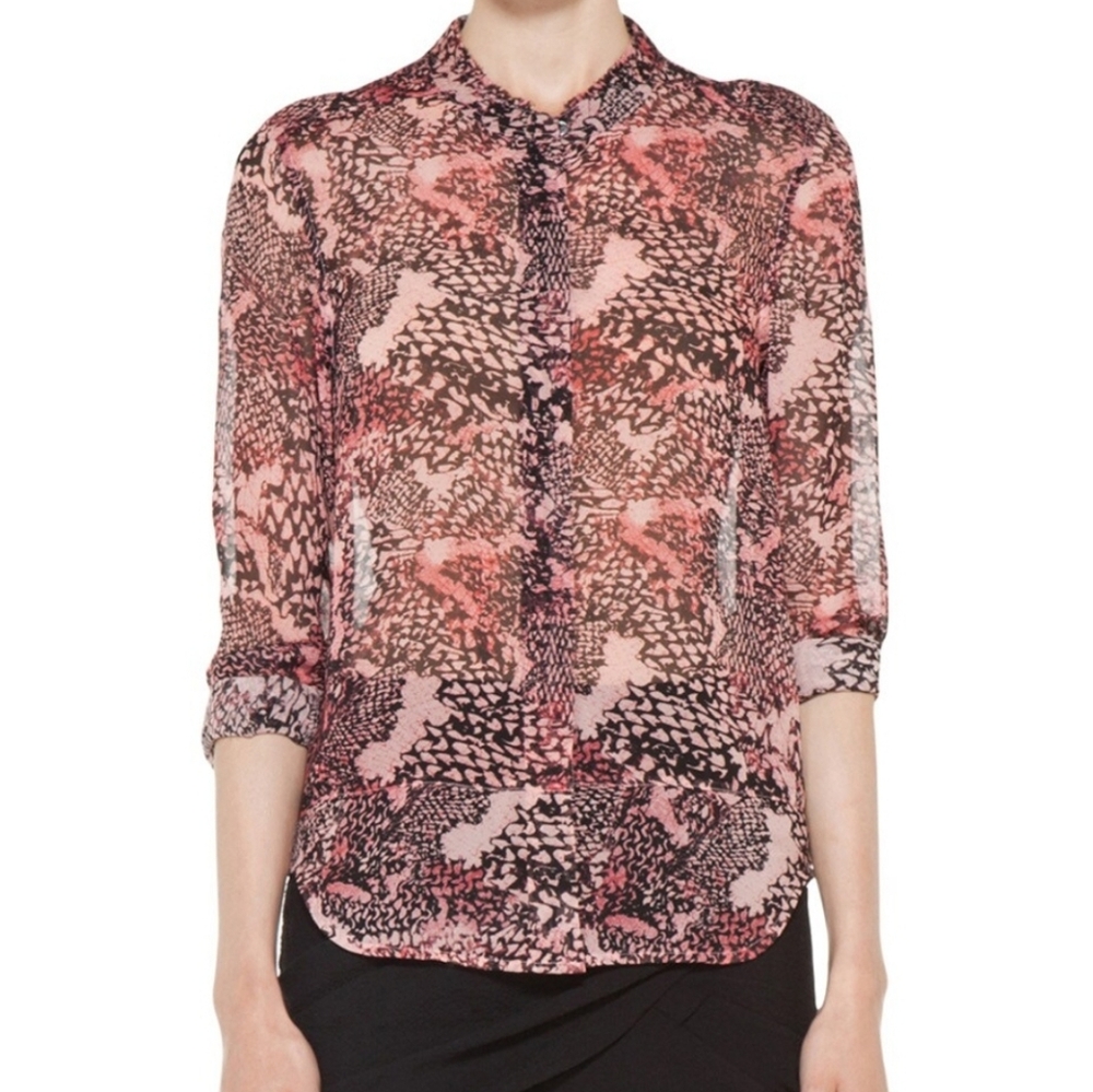IRO Sheer Silk Georgina Women’s US Size 6 Top Animal Print Blouse Snakeskin